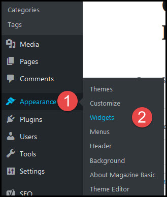 appearance widgets option in wordpress