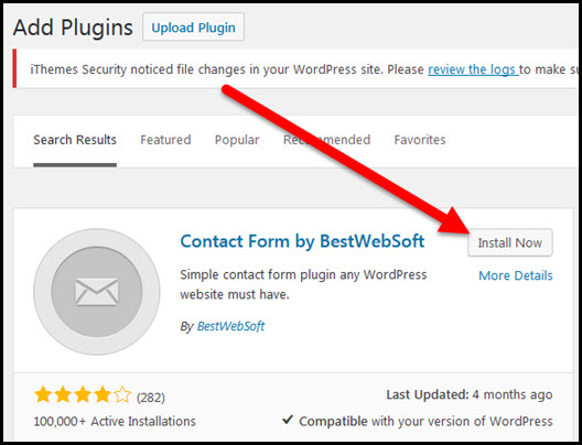 contact form install now button