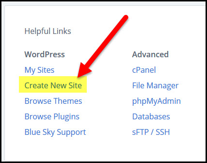 create a new site button