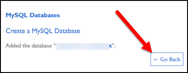 database created go back button