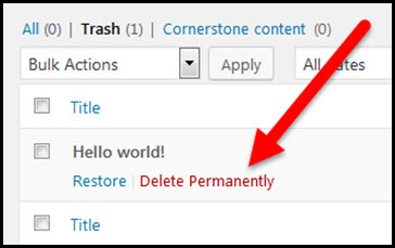 delete permanently link for wordpress post