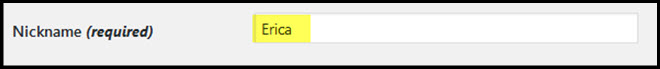 nickname field in wordpress