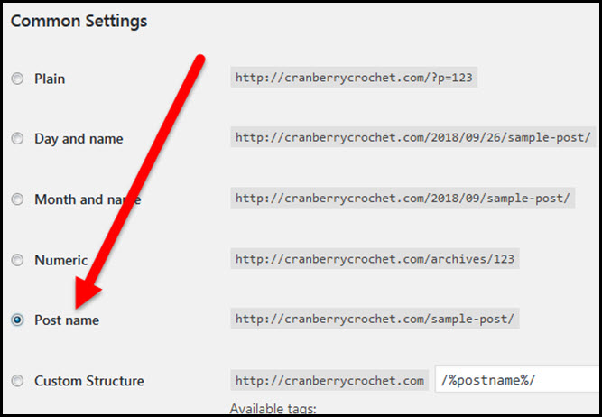 post name permalinks setting