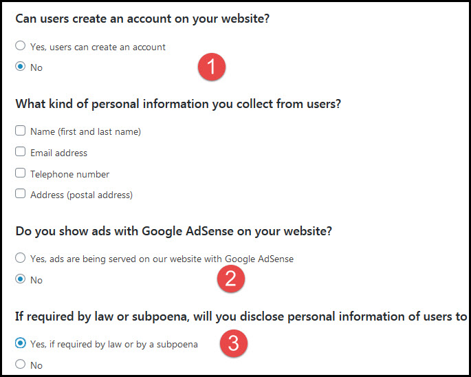 privacy policy settings options