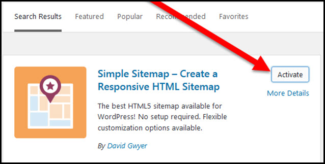 simple sitemap activate button