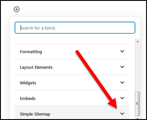 simple sitemap gutenberg block