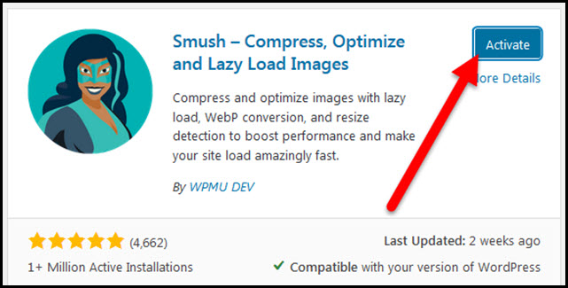 smush plugin activate button