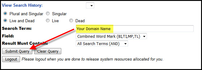 trademark submit query button