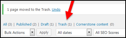 trash link for trashed pages
