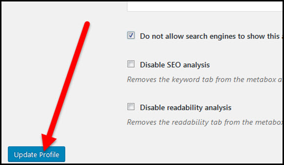 update profile button in wordpress