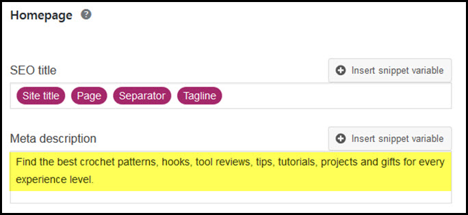 yoast seo homepage meta description field